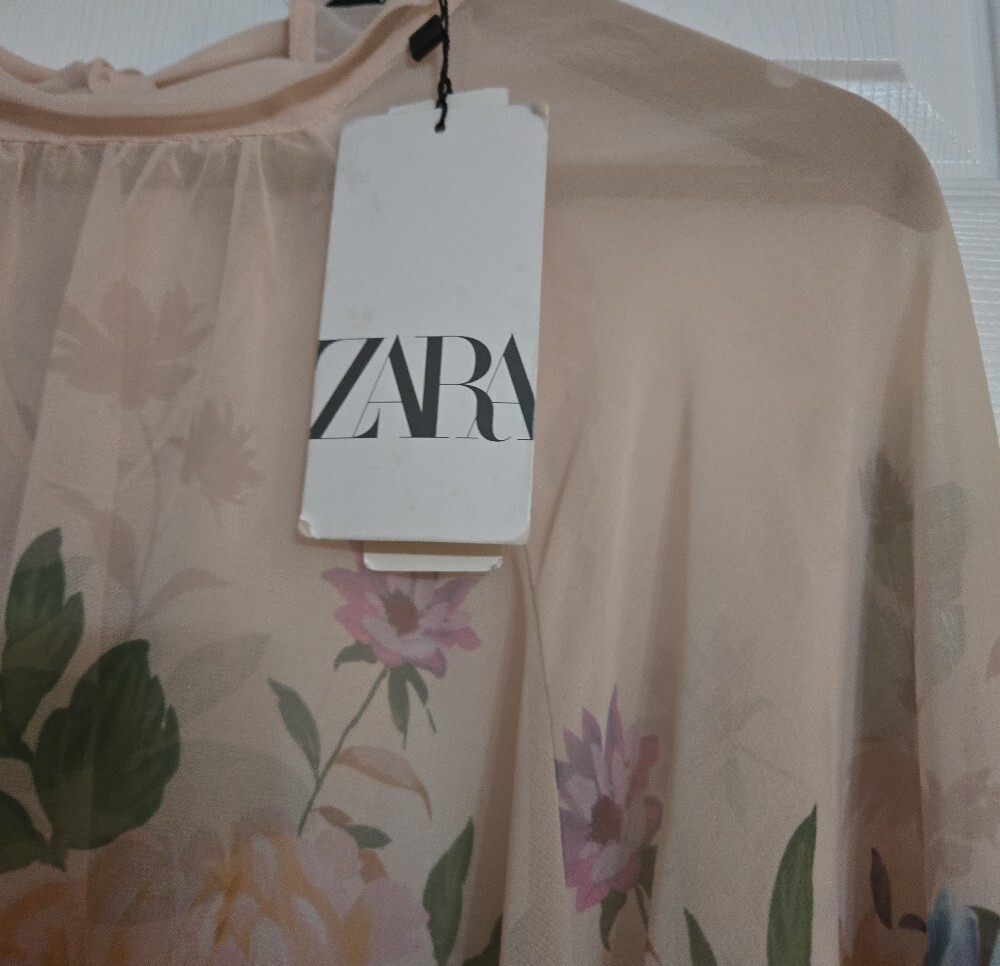 Zara Cream Sheer Blouse with Pastel Floral Print - Picture 4 of 6